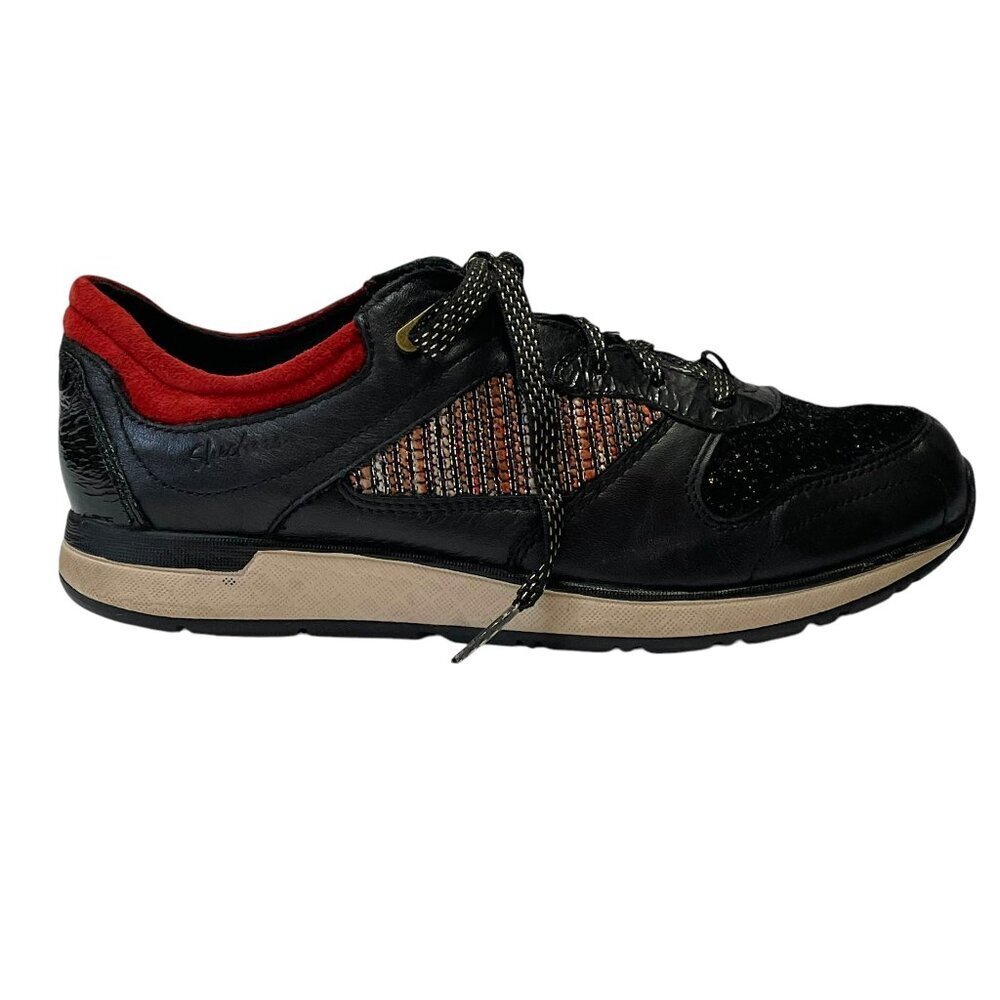 Sketchers Slicker Fancy Leather & Suede Fashion Sneaker Women's Size 7 Black Red